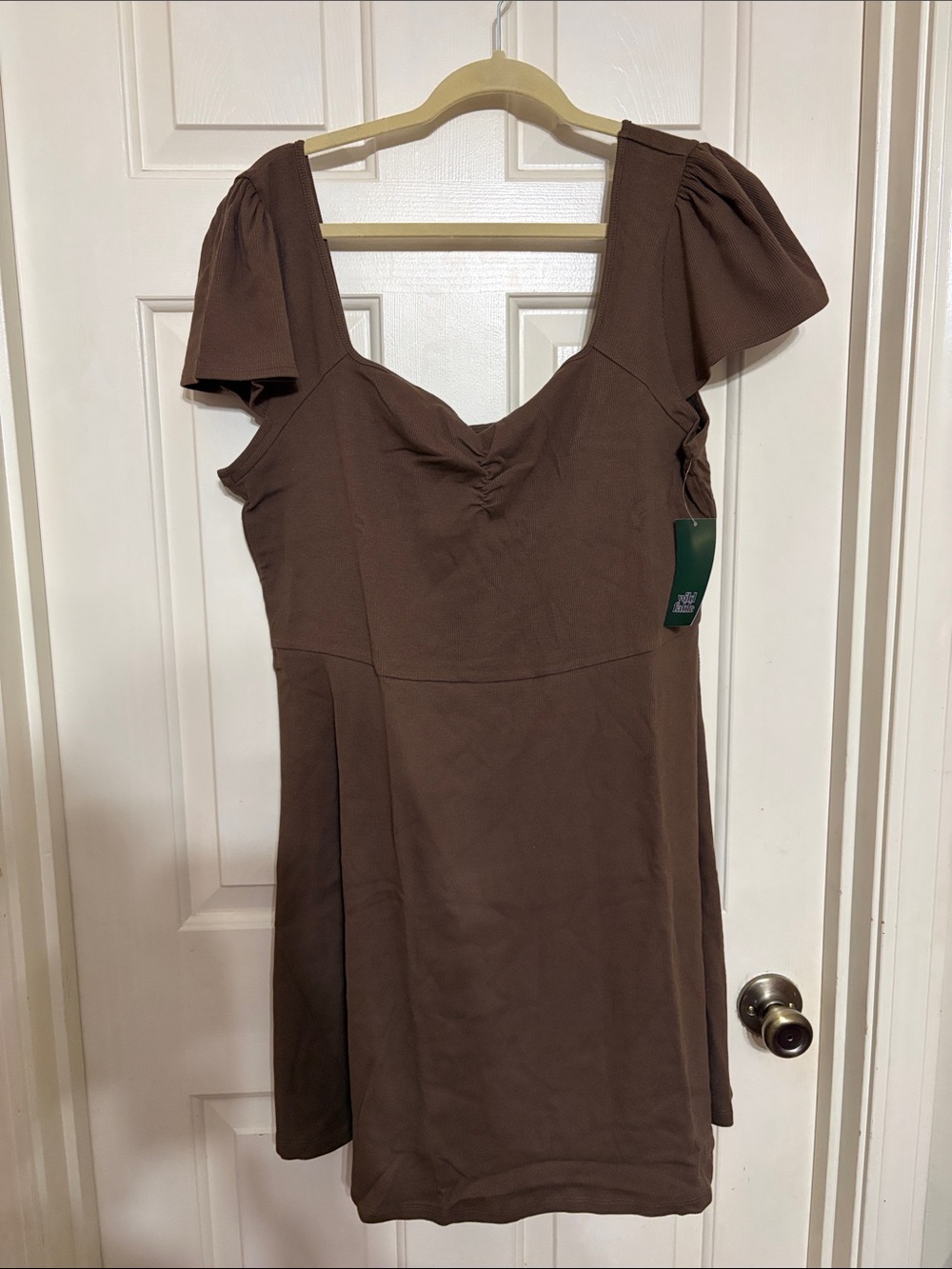 wild fable Brown Puff-Sleeve Square-Neck Mini Dress